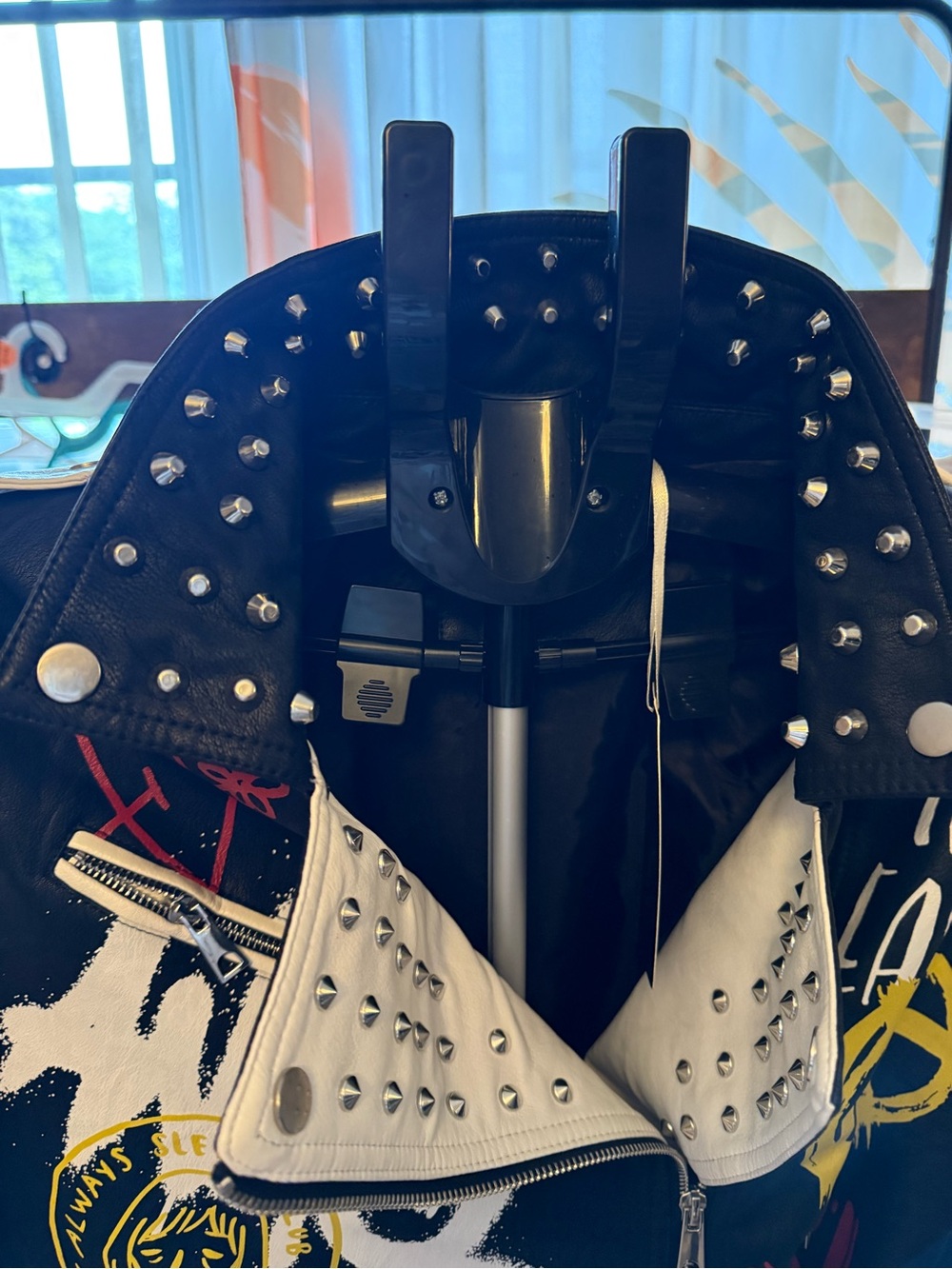 💥💥Studded Black & White Graffiti Faux Leather Street wear/Punk/Vintage jacket - Picture 3 of 16